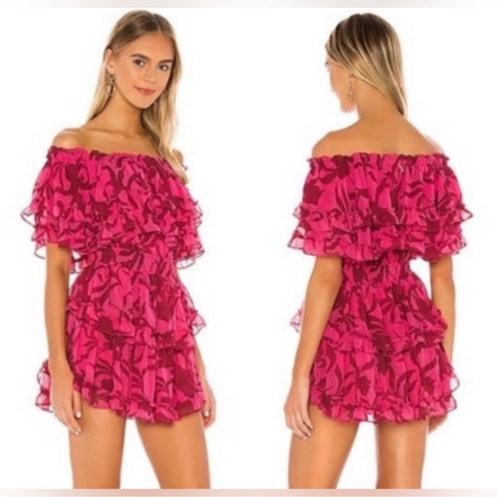 NWT revolve Misa Los Angeles Pink Ruffle off shoulder mini Dress